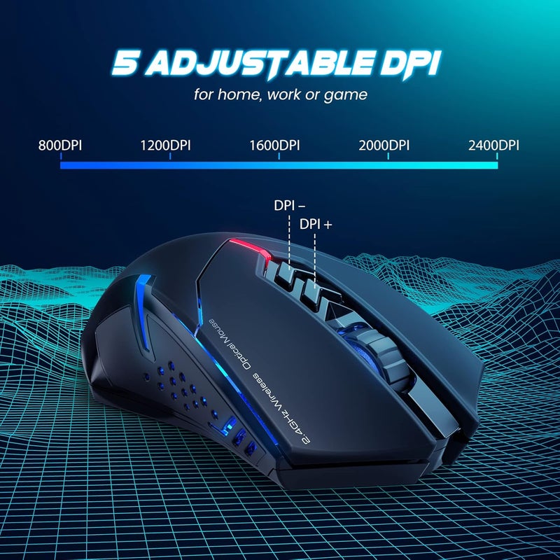 T-DAGGER Wireless Gaming Mouse- USB Cordless PC Accessories Computer Mice with LED Backlit, Ergonomic Gamer Laptop Mouse with 7 Silent Buttons, 5 Adjustable DPI Plug & Play for PC - Image 5